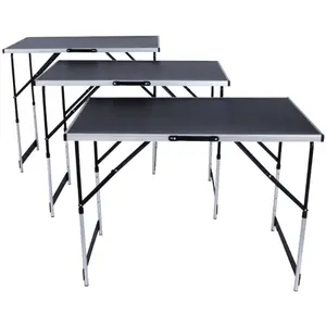 Foldable Table, Adjustable Height Heavy Duty Folding Camping Catering Picnic Trestle Bbq Party Table