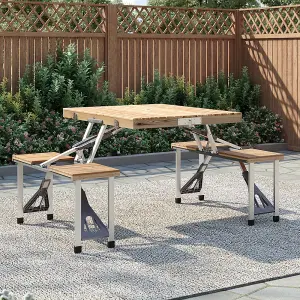 Garden Solid Wood Foldable Table Benches Set 4 Seats for Outdoor with Parasol Hole