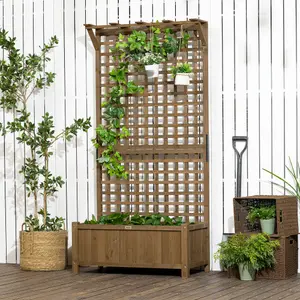 Outsunny Wood Planter with Trellis for Climbing Plants Vines Planter Box Brown