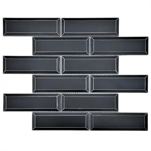 (5 Mosaic Sheets in Pack) Niche Tiles Industria4.0 Metal Black Nickel 30.5cm x 30.5cm. Beveled Brick Handmade Mosaic Wall Tile