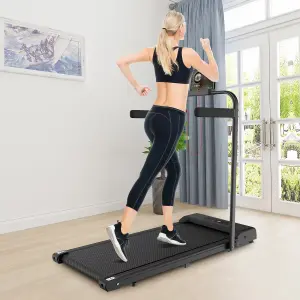 2 in 1 Folding Treadmill with Side Handrails Walking Running Machine for Home Cardio Exercise-Black