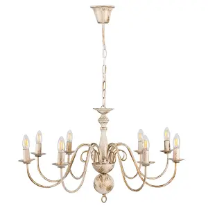 ValueLights Gothica Large Retro 8 Way Ceiling Light Chandelier Fitting In Distressed Effect Finish with LED Bulb