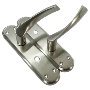 Genova Door Handles Satin Twist Lever Bathroom Lock Marina Backplate