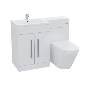 Nes Home Aric 1100mm Left Hand Vanity Sink Unit Back to Wall WC Rimless Toilet Bathroom Suit