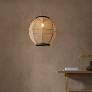 Luminosa Zaire Single Pendant Ceiling Lamp, Natural Linen, Matt Black