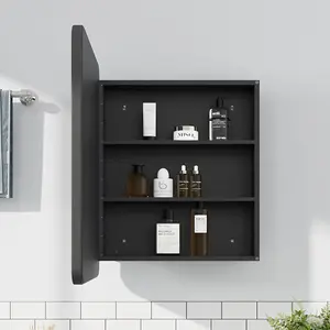 76cm H Surface Mount Rectangular Bathroom Storage Mirror Cabinet with Round Corner in Black