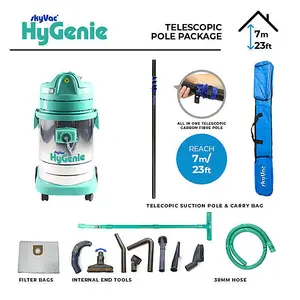 SkyVac Hygenie Internal Cleaning Vacuum, Hygienic Cleaning System. 7M Telescopic Pole Package.