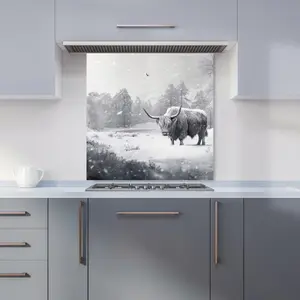 Snow Storm Highland Cow Kitchen Splashback