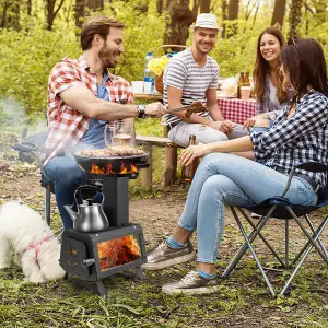 Costway Portable Wood Burning Stove Wood Camping Stove Heater with 2 Cooking Positions