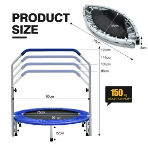 Costway Foldable Jumping Fitness Trampoline Exercise Rebounder W/ 4-Level Adjustable Handle