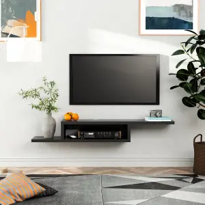 HOMCOM Wall Mounted Media Console, Floating TV Stand Component Shelf, Black