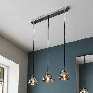 Luminosa Caspa Bar Pendant Ceiling Lamp, Bright Nickel Plate, Mirrored Glass