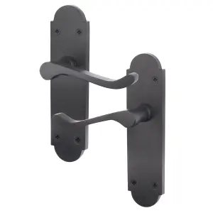 AFIT Matt Black Door Handles - Victorian Scroll Shaped - 1 Pair of Internal Latch Door Handles