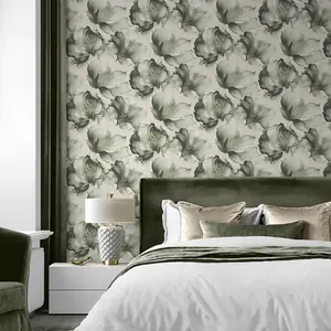 Muriva Elysian Floral Flowers Petal Pastel Metallic Green and Gold Wallpaper