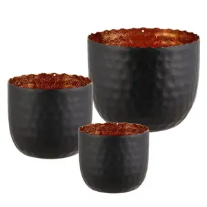 Set of 3 Black and Copper Xmas Table Decoration Christmas Tea Light Holders