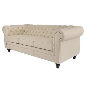 Hertford Chesterfield Faux Leather 3 Seater Sofa In Ivory