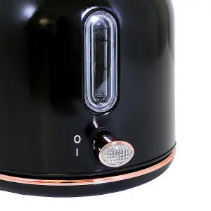 Charles Bentley 1.7L Kettle & 4 Slice Toaster Set Black & Rose Gold Fast Boil