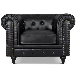 Faux Leather Chesterfield Arm Chair - Black