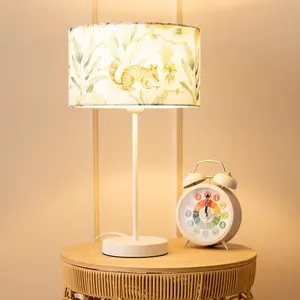 ValueLights Charles White Metal Single Stem Table Lamp with Jungle Lamp Shade and LED Bulb