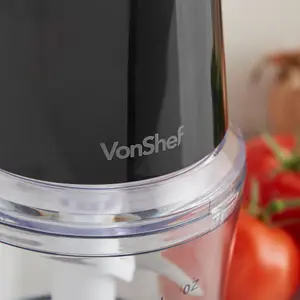 VonShef Mini Chopper 500ml Electric Food Chopper Black Small Food Processor 2 Speeds, Plastic Bowl & Stainless Steel Blades