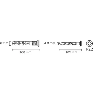 Diall PZ Countersunk Hammer fixing (Dia)8mm (L)100mm, Pack of 10