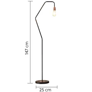 Harper Living 1xE27/ES Floor Lamp with On/Off Switch, Black and Copper Finish