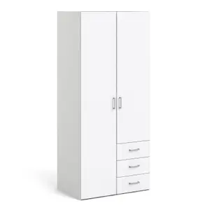 Space Wardrobe with 2 doors + 3 drawers White 1750