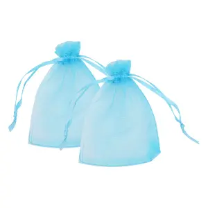 Neel Blue Pack of 100 Organza Bags, 7cm x 9cm Gift Bags Sheer Drawstring Pouches, Turquoise Blue