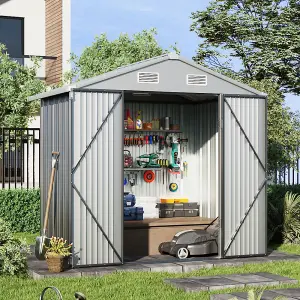 200cm W Grey Outdoor Garden Metal Storage Shed with Anti-Corrosion Coating, 6x4 ft