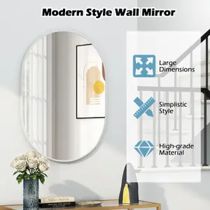 COSTWAY Oval Bathroom Mirror 70 x 50 cm Wall Mounted Make Up Vanity Mirror