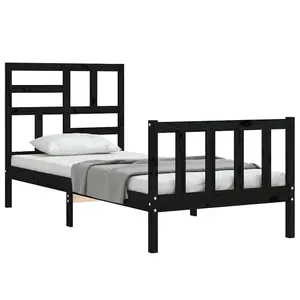 Berkfield Bed Frame with Headboard Black Small Single Solid Wood