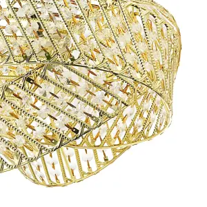 Designer Triple Ring Gold Pendant Light Shade with Small Clear Acrylic Beads