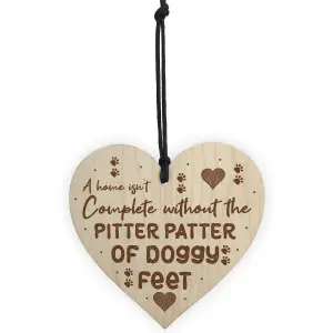 PITTER PATTER DOGGY FEET Wood Heart Dog Lover Gift Pet Sign Family Gift