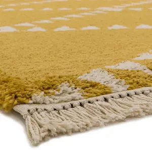 Mustard Shaggy Handmade Modern Easy to clean Rug for Dining Room-120cm X 170cm