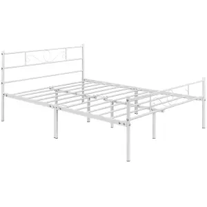 Yaheetech White 4ft6 Double Metal Bed Frame with Scroll Design Headboard and Footboard