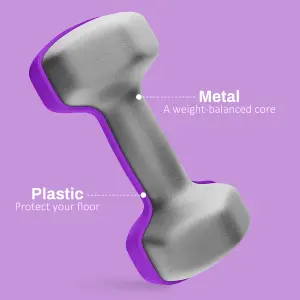 SPORTNOW Set of 2 Hexagonal Dumbbells Weights Pair, 2 x 4kg, Purple