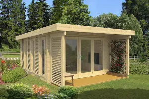 Exeter 2-Log Cabin, Wooden Garden Room, Timber Summerhouse, Home Office - L450 x W547 x H241.94 cm