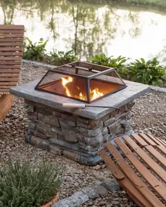 Beliani Rectangle Fire Pit Grey KELUD