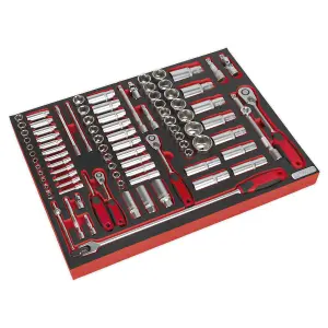 Sealey Tool Tray with Socket Set 91pc 1/4", 3/8" & 1/2"Sq Drive TBTP02