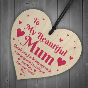 Beautiful Mum Gifts Wood Hanging Sign For Birthday Mothers Day Plaque Heart