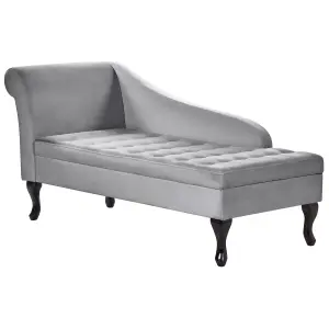 Left Hand Velvet Chaise Lounge with Storage Light Grey PESSAC