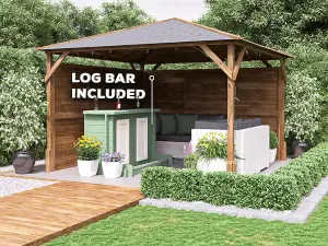 Dunster House Garden Bar Gazebo 3m x 3m Utopia Heavy Duty Garden Shelter with Log Bar Included