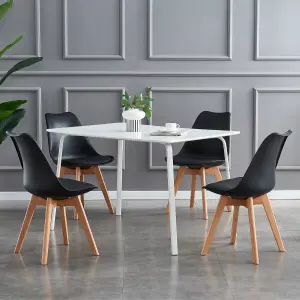 Set of 4 Dining Chairs with Solid Wooden Legs and Seat Cushion Pads in Black - Eva by MCC