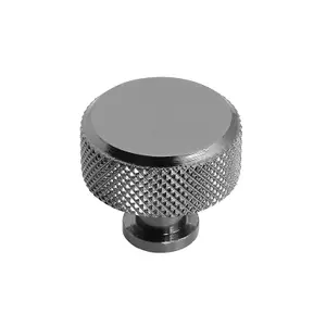 DecorAndDecor - AMELIA Polished Nickel Black Knurled Circular Cabinet Knob Drawer Kitchen Pull Handles - Pair