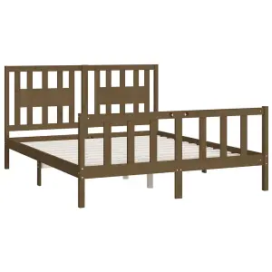 Berkfield Bed Frame with Headboard Honey Brown Solid Wood Pine 150x200 cm King Size