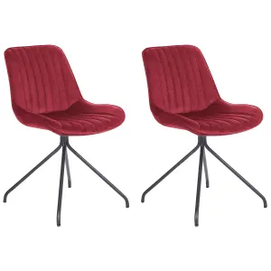 Set of 2 Dining Chairs NAVASOTA Velvet Dark Red