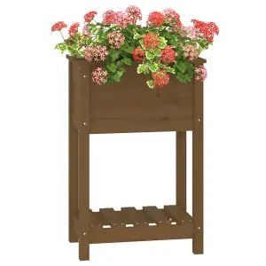 Berkfield Planter with Shelf Honey Brown 54x34.5x81 cm Solid Wood Pine