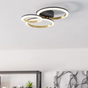 EGLO Calliera Black & Brass Steel LED Circle Modern Ceiling Light