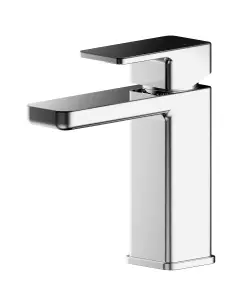 Square Mono Basin Mixer Tap & Push Button Waste Chrome