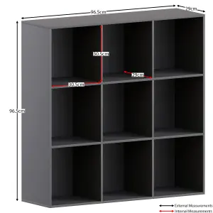 Vida Designs Durham Black 3x3 Cube Storage Unit & Set of 5 Black Foldable Cube Storage Baskets